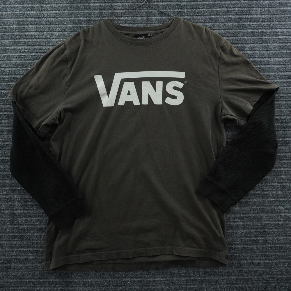Vans Double Layer Long Sleeve T-Shirt Mens XXL Charcoal Grey Y2K Vintage Logo